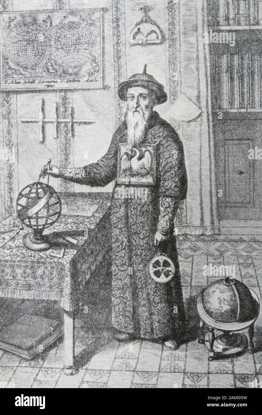 Engraving depicting Father Adam Schaal (1592-1666) a German Jesuit and ...