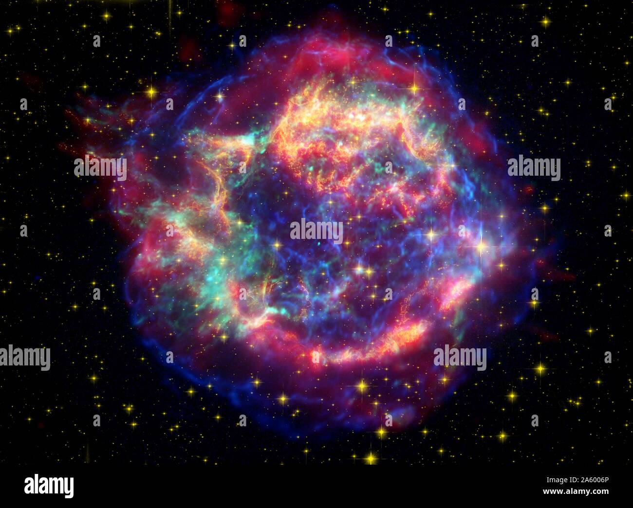 A false-colour image of Cassiopeia A, this supernova remnant is located 10,000 light-years away in the constellation Cassiopeia Stock Photo