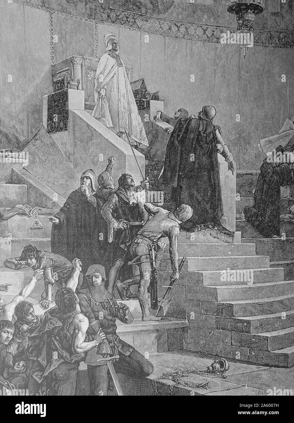 Engraving depicting the arrest of Pope Boniface VIII by the soldiers of King Philip of France