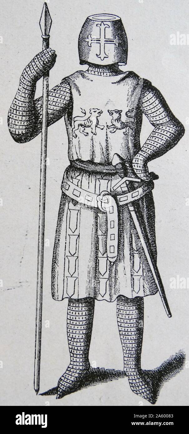 Engraving depicting a French knight of the 13th Century Stock Photo Alamy