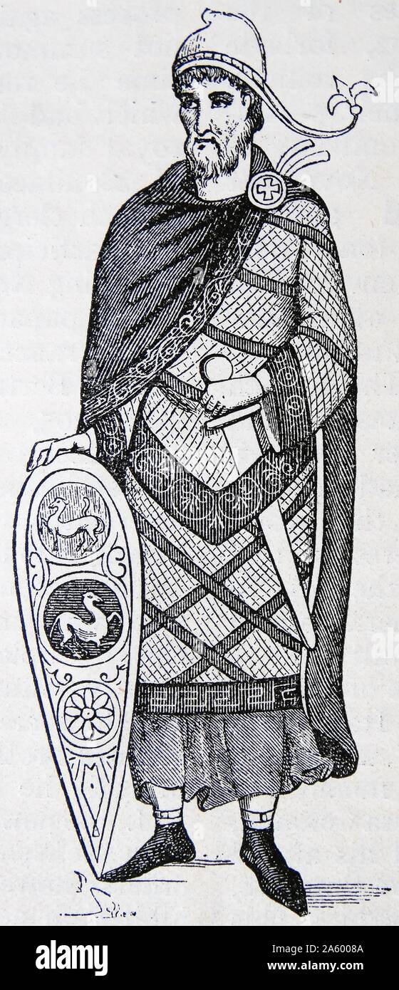 Engraving depicting a Knight Templar, who were among the most wealthy and powerful of the Western Christian military orders and were prominent actors in Christian finance Stock Photo