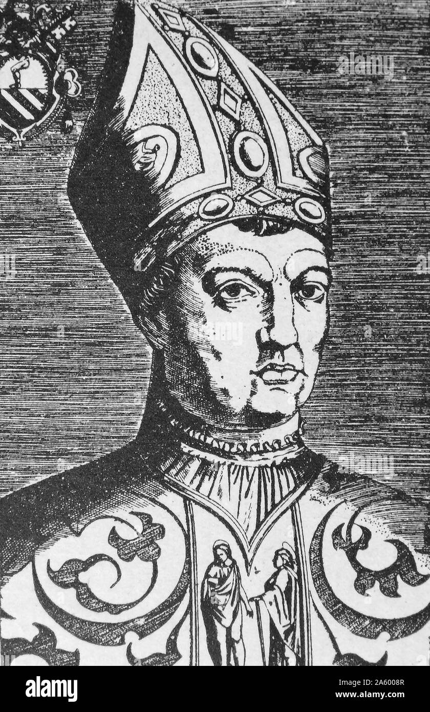 Portrait of Pope John XXII (1249-1334) born Jacques Duèze. He was the second Avignon Pope, elected by a conclave in Lyon assembled by King Louis X's brother Philip, the Count of Poitiers, later King Philip V of France Stock Photo
