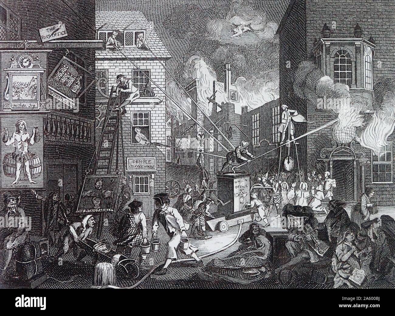 The Times. 1762, by William Hogarth (1697 – 1764). English painter, printmaker, pictorial satirist. The Times Hogarth took a decisive political, and at this time unpopular position: supporting the peace movement against the Seven Years' War (also called the French Indian War) spearheaded by King George III and his chief advisor, Lord Bute. Bute's opponent and leader of the Commons, William Pitt, supported the interests of the war and the economic profit derived from the colonial exploitations it permitted. Stock Photo
