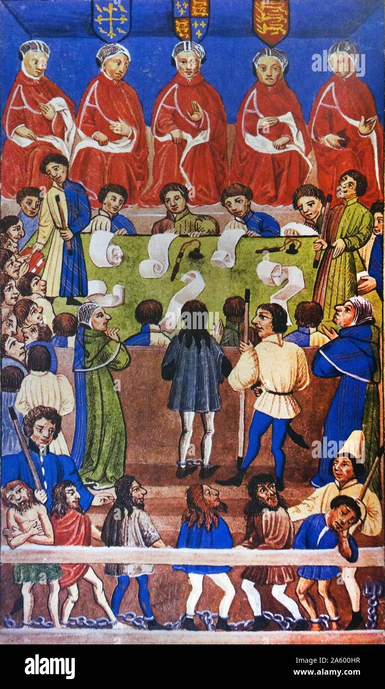 Illumination of a law treatise of Henry VI's (1421-1471) reign, showing the Court of the King's Bench at Westminster. Dated 15th Century Stock Photo