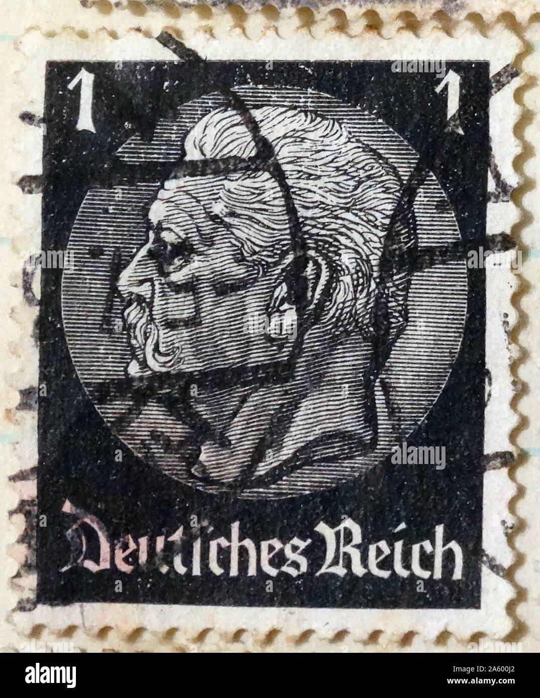 German third Reich Postage stamp depicting President Paul Von Hindenburg 1933 Stock Photo