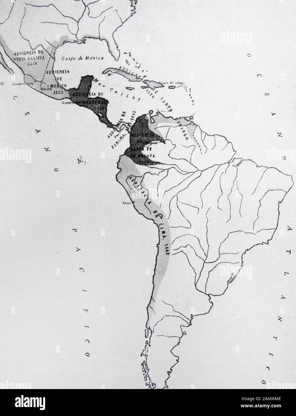 Map showing the regions of Spanish colonial administration in their 