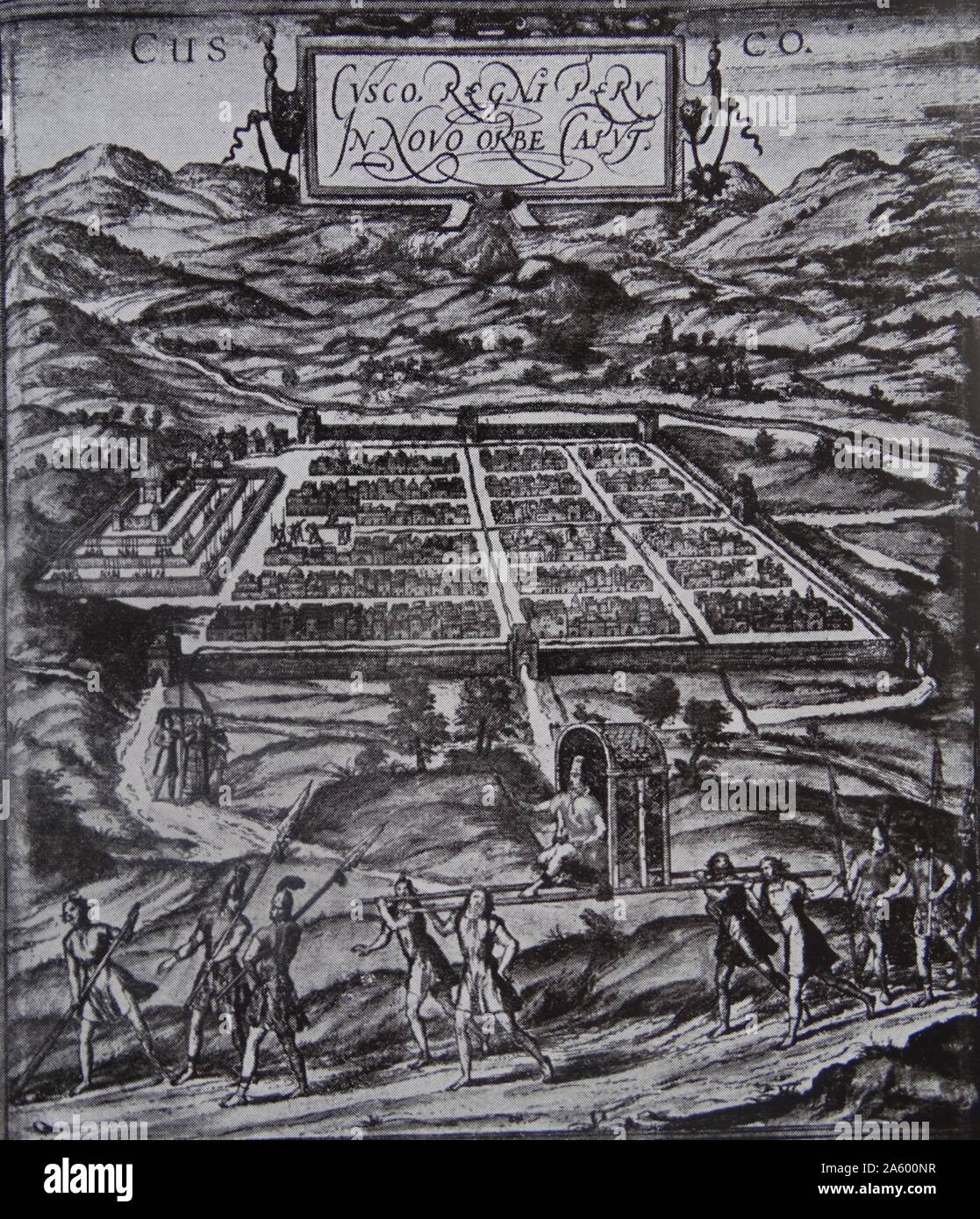 17th century illustration of Cusco (Cuzco) in Peru. Stock Photo