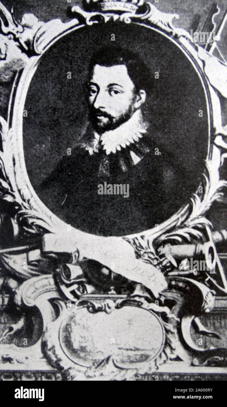 Portrait of Sir Francis Drake (1540-1596) an English sea captain, privateer, navigator, slaver, and politician of the Elizabethan era. Dated 16th Century Stock Photo