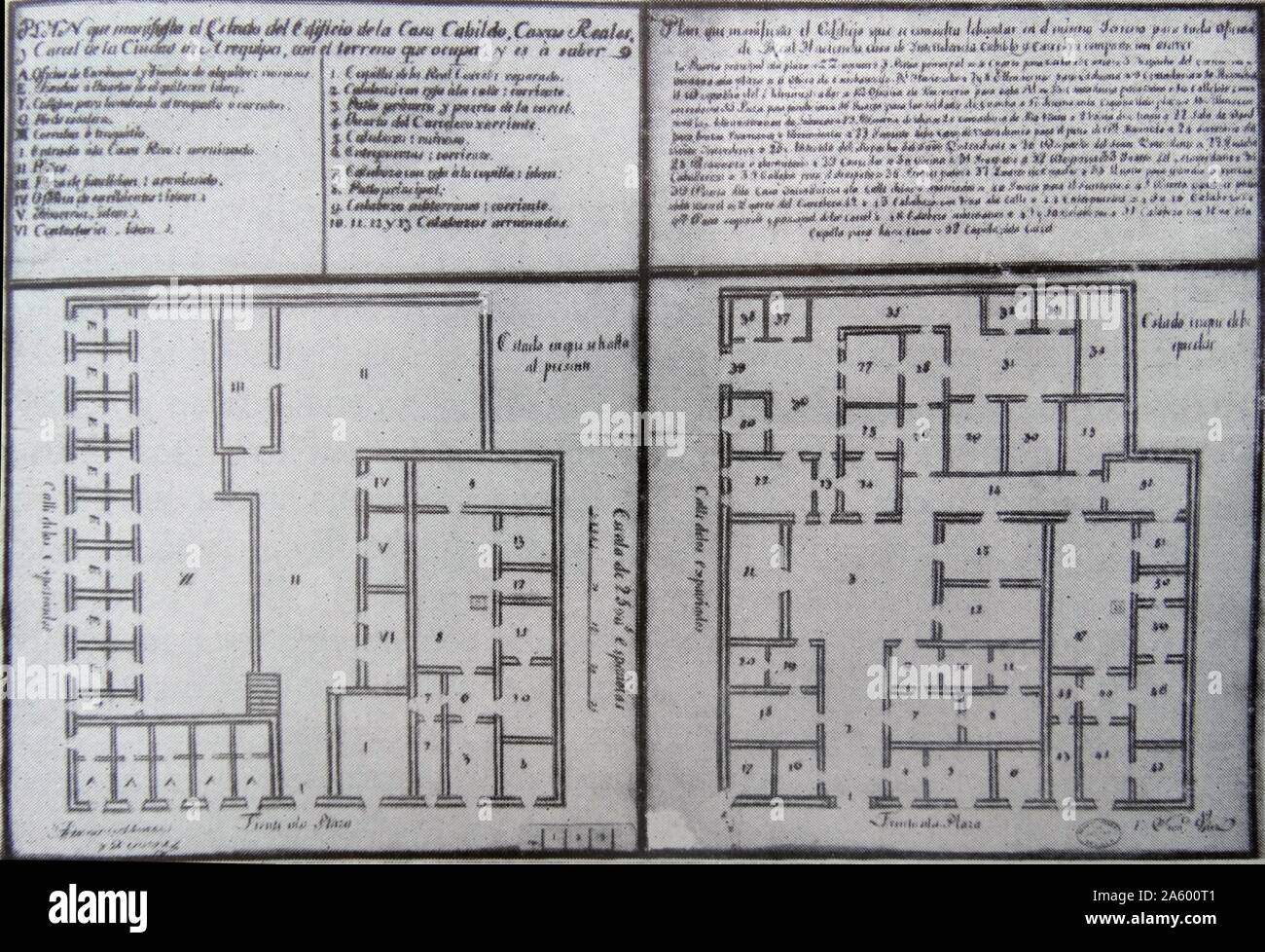 Plan of the Spanish Colonial governors residence in Arequipa, Peru 1754 Stock Photo