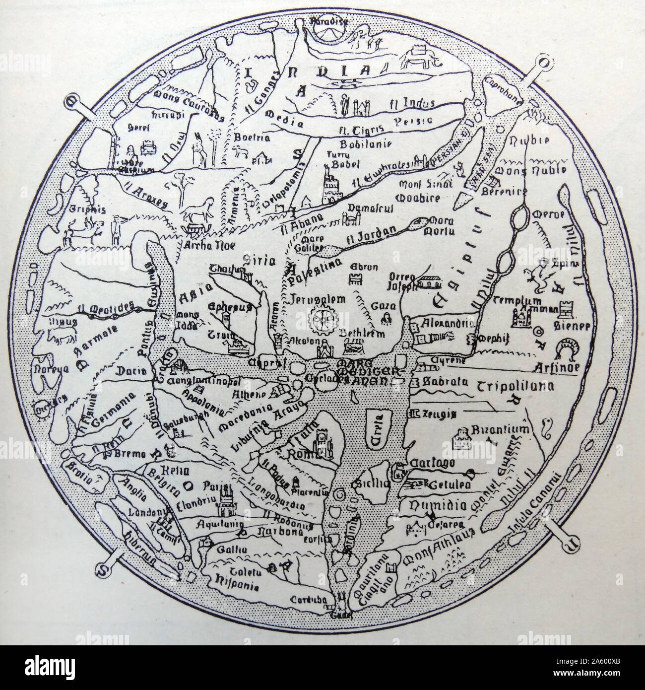 The Hereford Map of the 14th Century Stock Photo