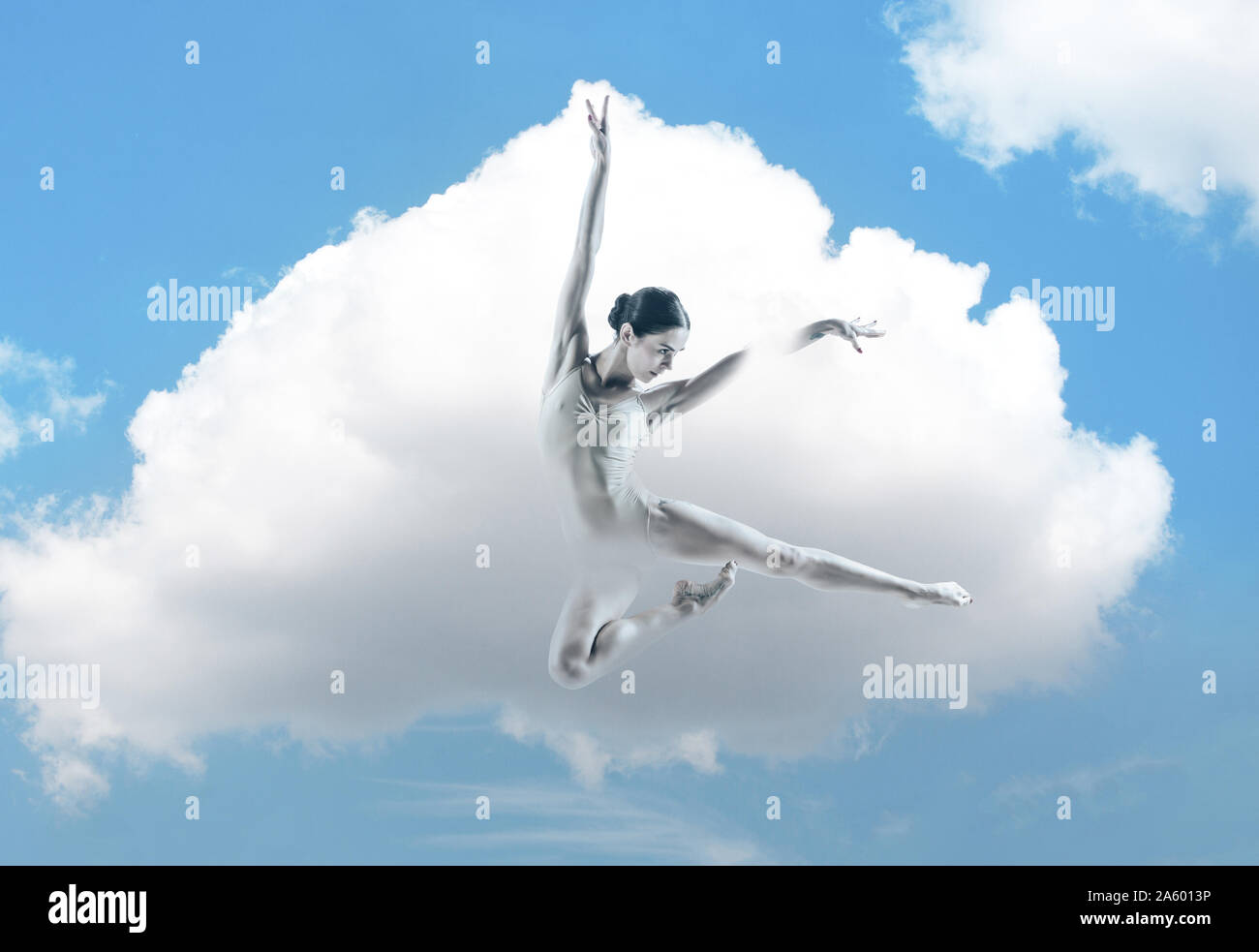Modern Ballet Dancer Contemporary Art Young Flexible Athletic Woman Flying In Clouds And Sky Negative Space Concept Of Dance Grace Inspiration Creativity Weightless Light Flexibility Stock Photo Alamy