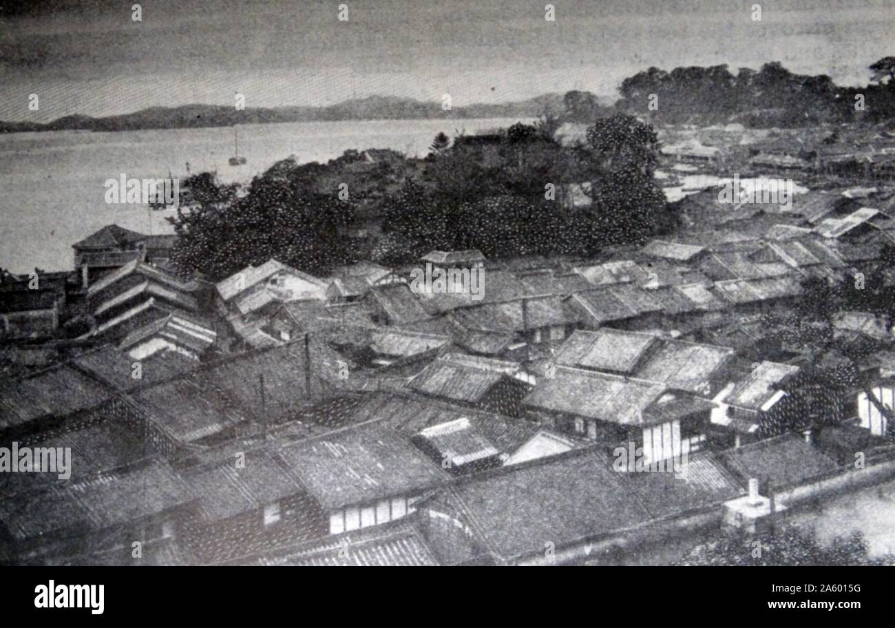 Illustration of the treaty port, Hakodate, opening for trade Stock Photo