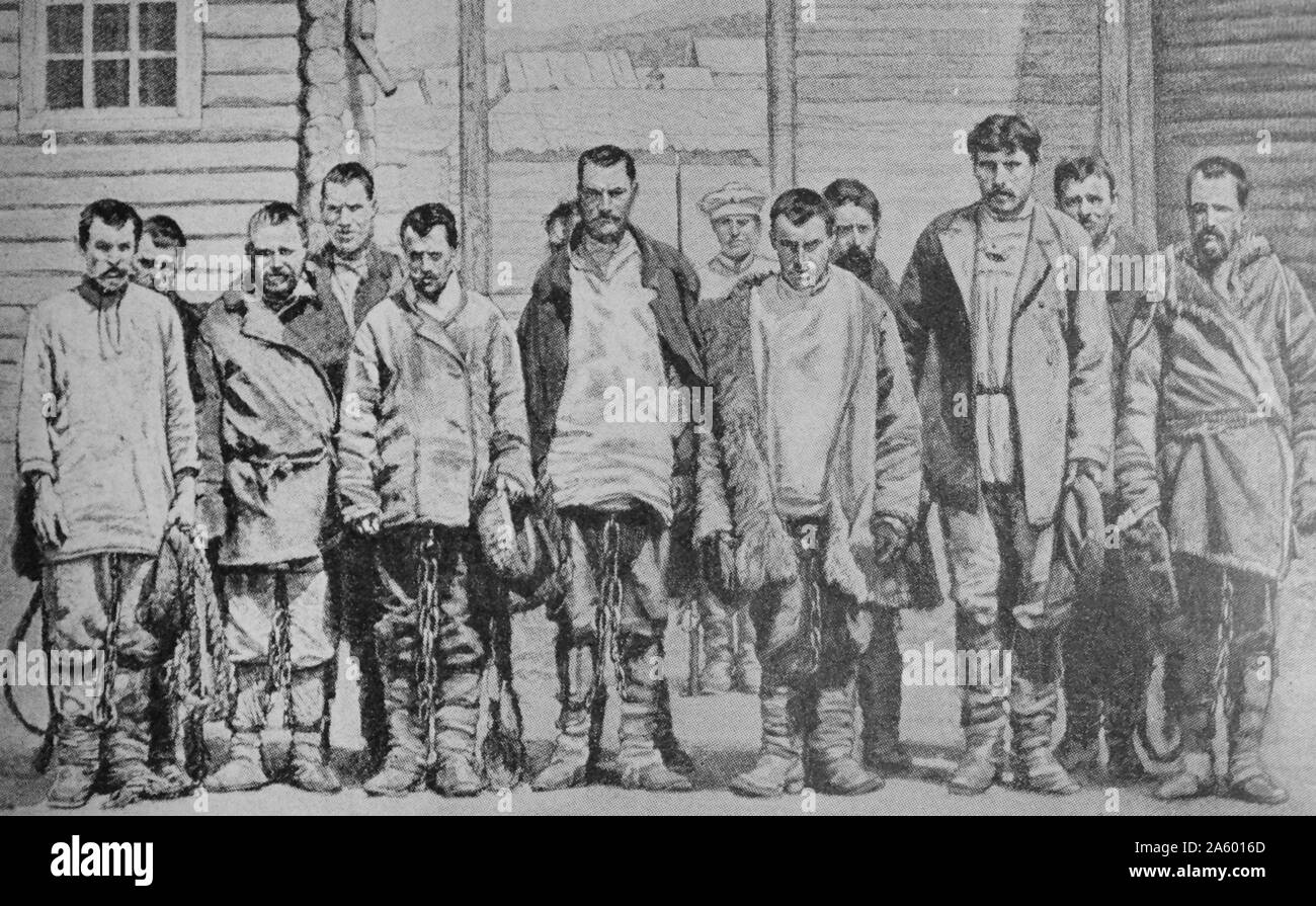 Russian criminals transferred to prison camps in Siberia; Tsarist Russia 1910 Stock Photo
