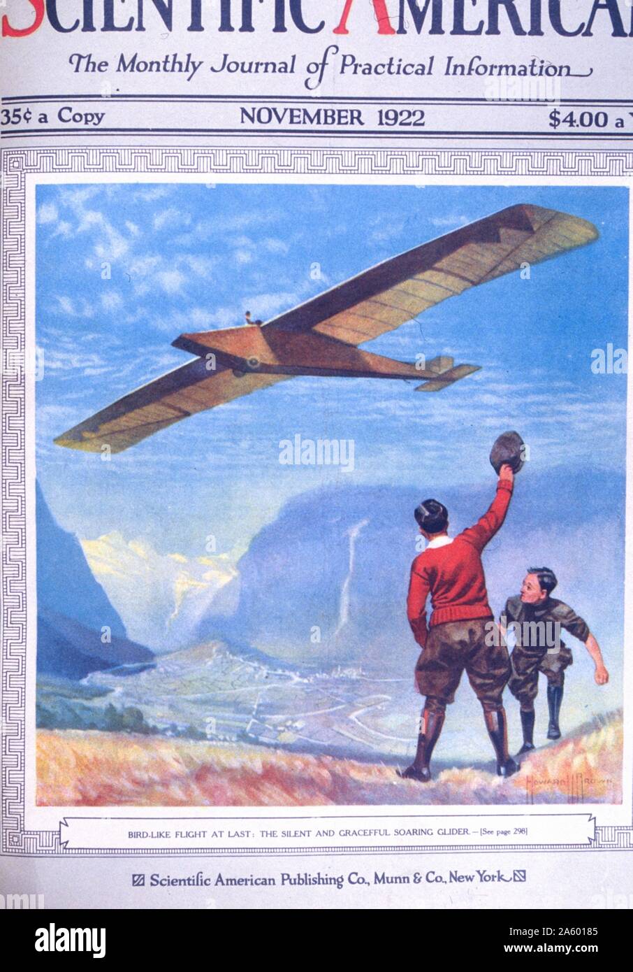 Scientific American cover, November 1922, depicting a soaring glider. Dated 1922 Stock Photo