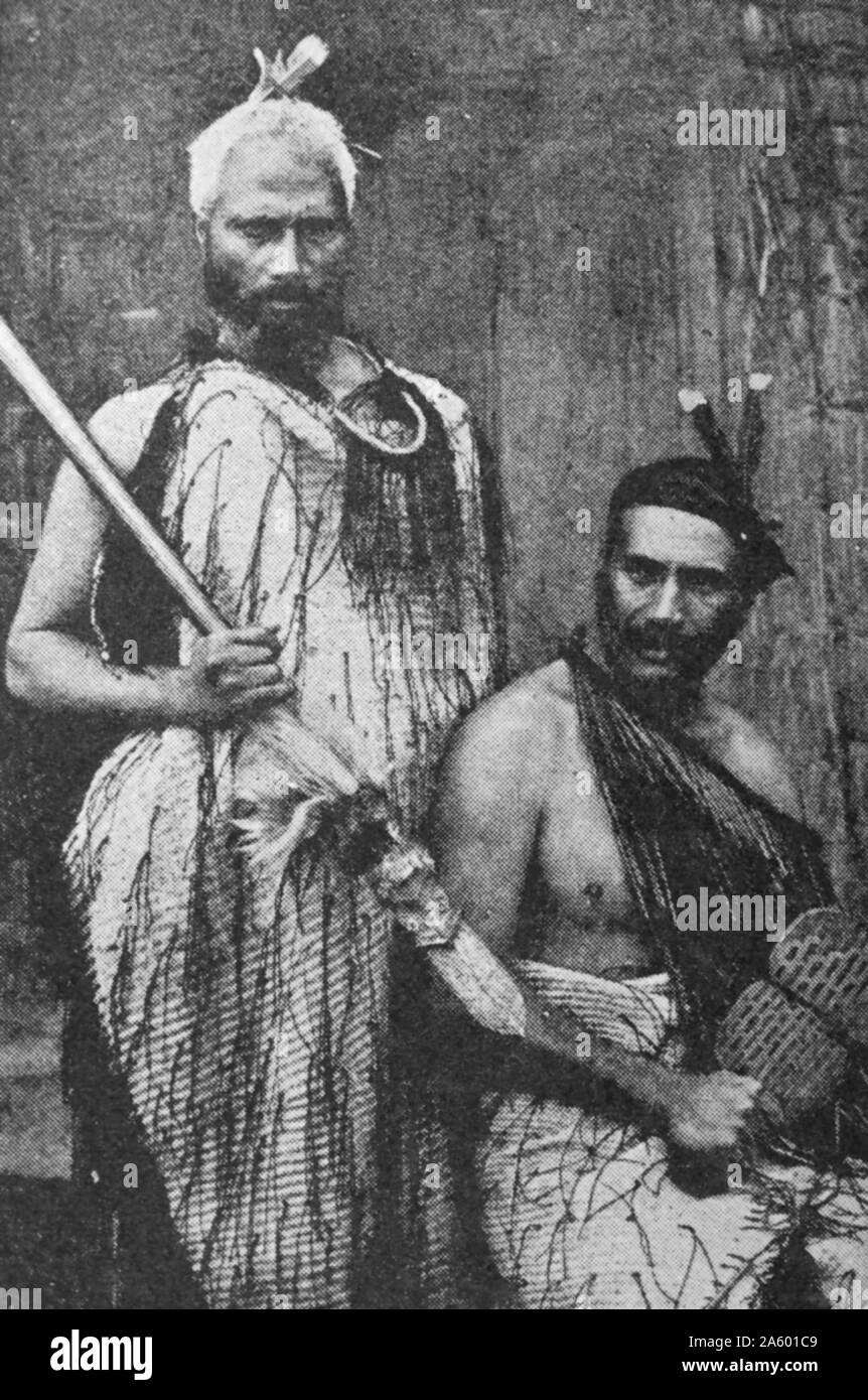 Two Maori chiefs, New Zealand 1880 Stock Photo