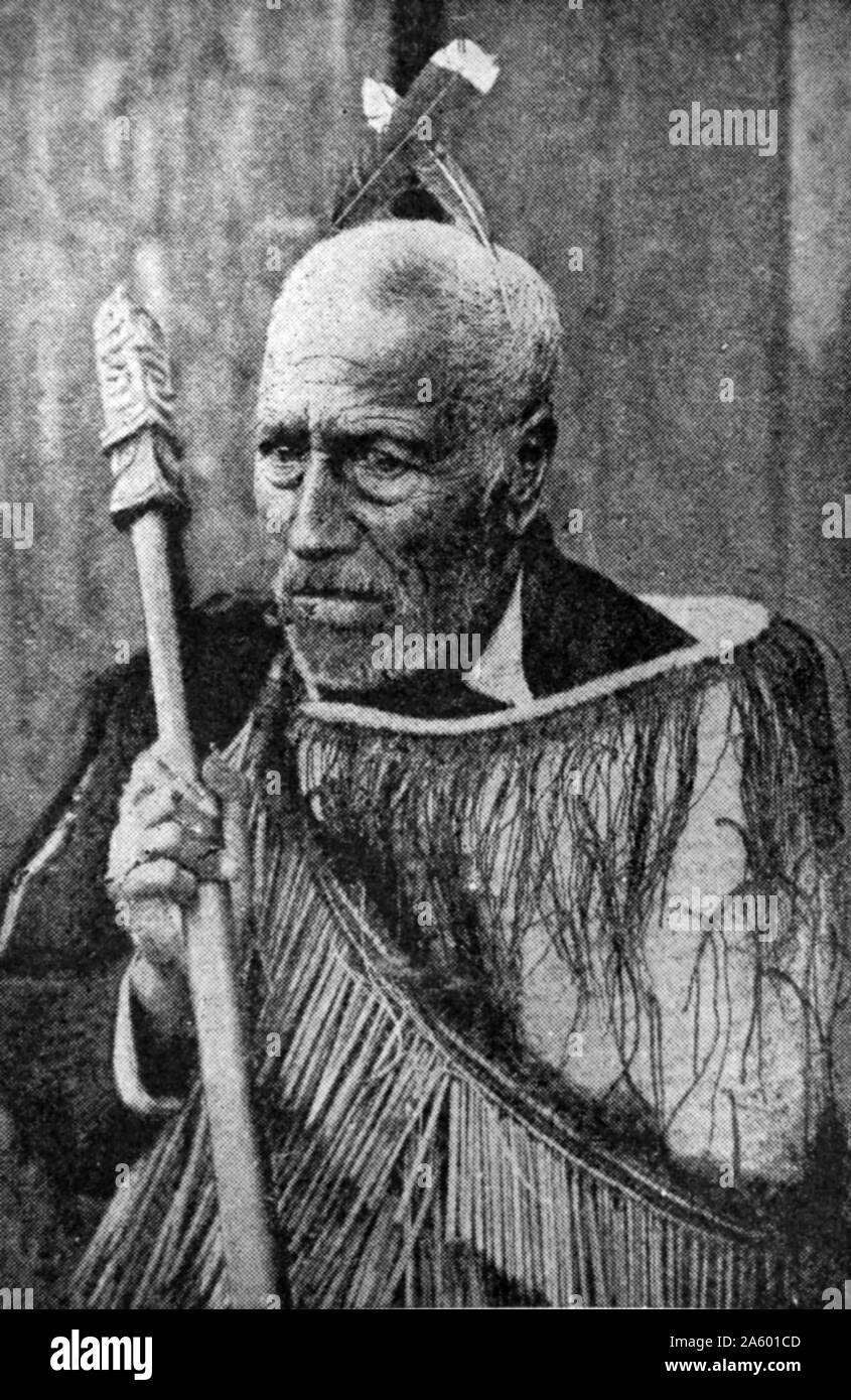 Elderly Maori chief, New Zealand 1880 Stock Photo