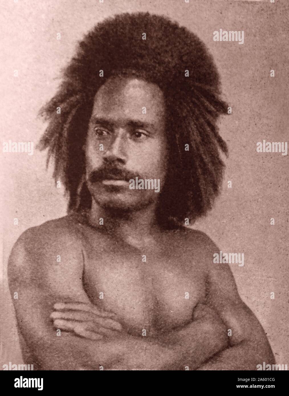 native man in Fiji island, in Melanesia in the South Pacific Ocean 1890 Stock Photo