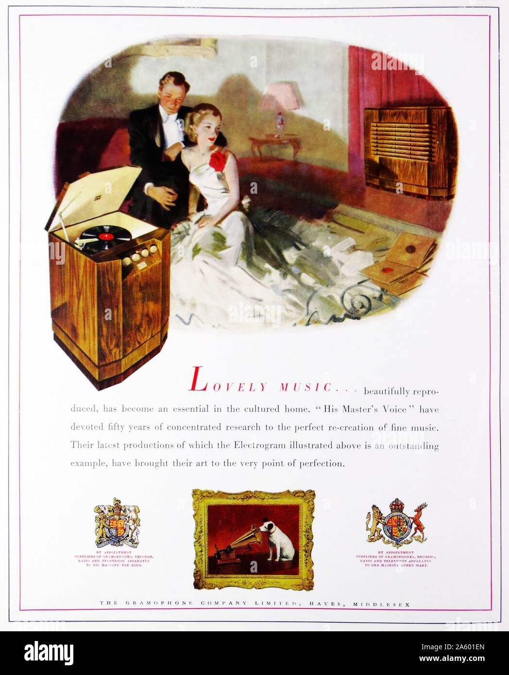 Advertisement for His Master's Voice - The Gramophone Company Limited. Stock Photo