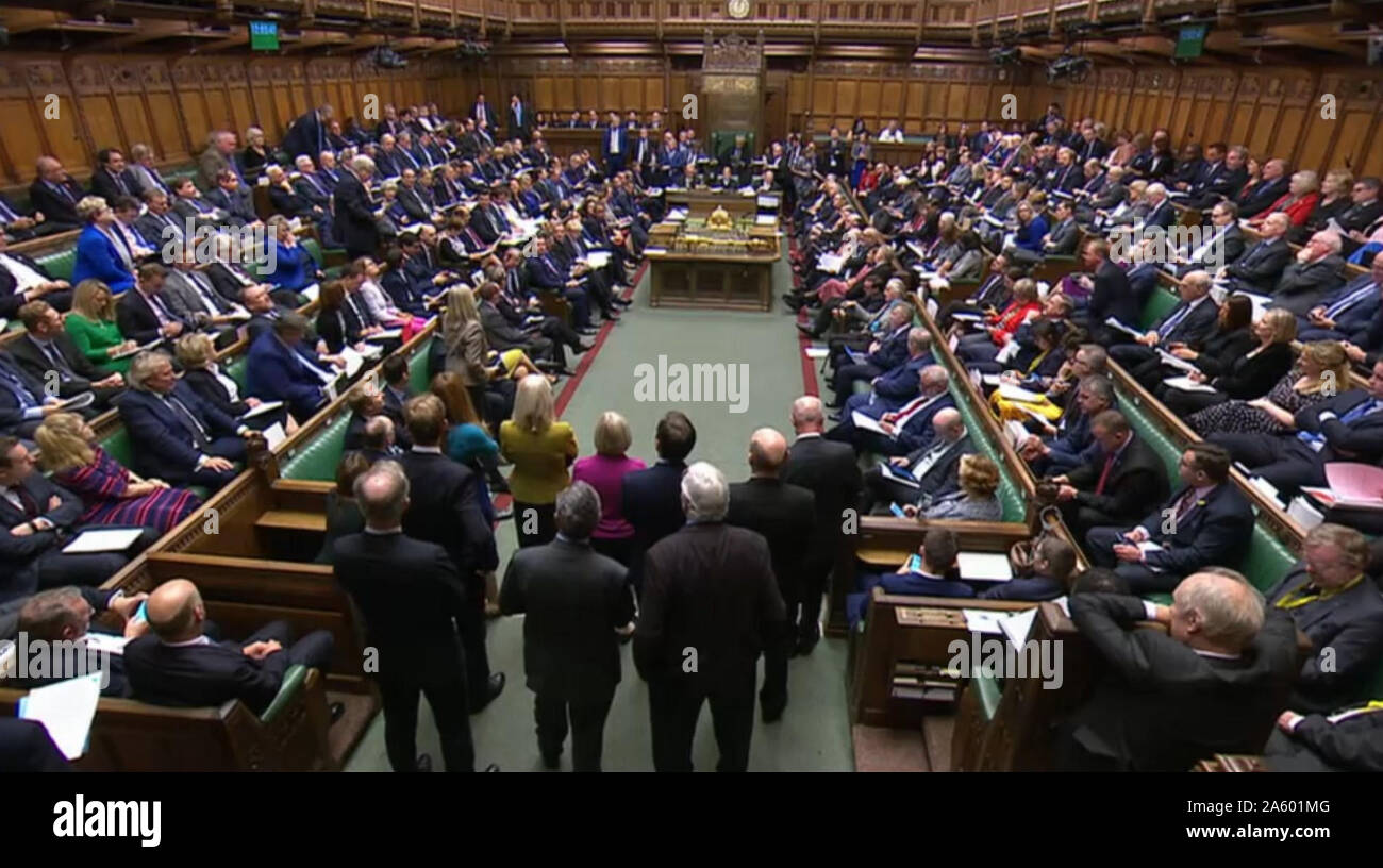 The debating chamber during Prime Minister's Questions in the House of Commons, London. Stock Photo