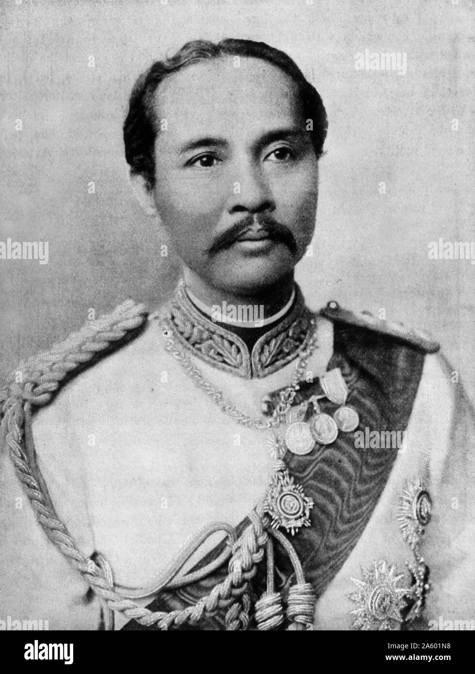 King Chulalongkorn, or Rama V (1853 – 1910) fifth monarch of Siam (Thailand). Photograph of the King with his sons in the United Kingdom in 1897 Stock Photo
