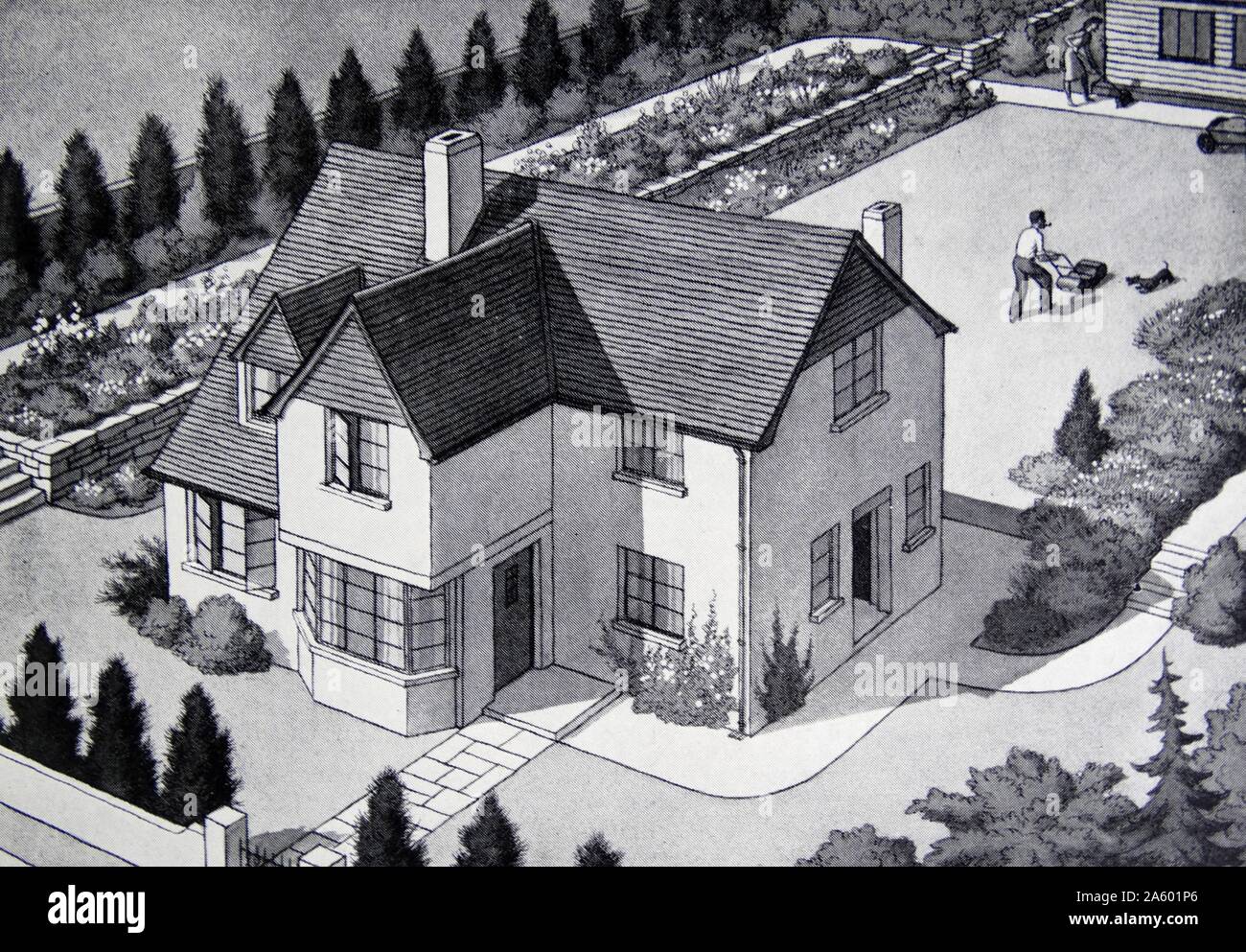 Illustration depicting a typical 1950s home Stock Photo