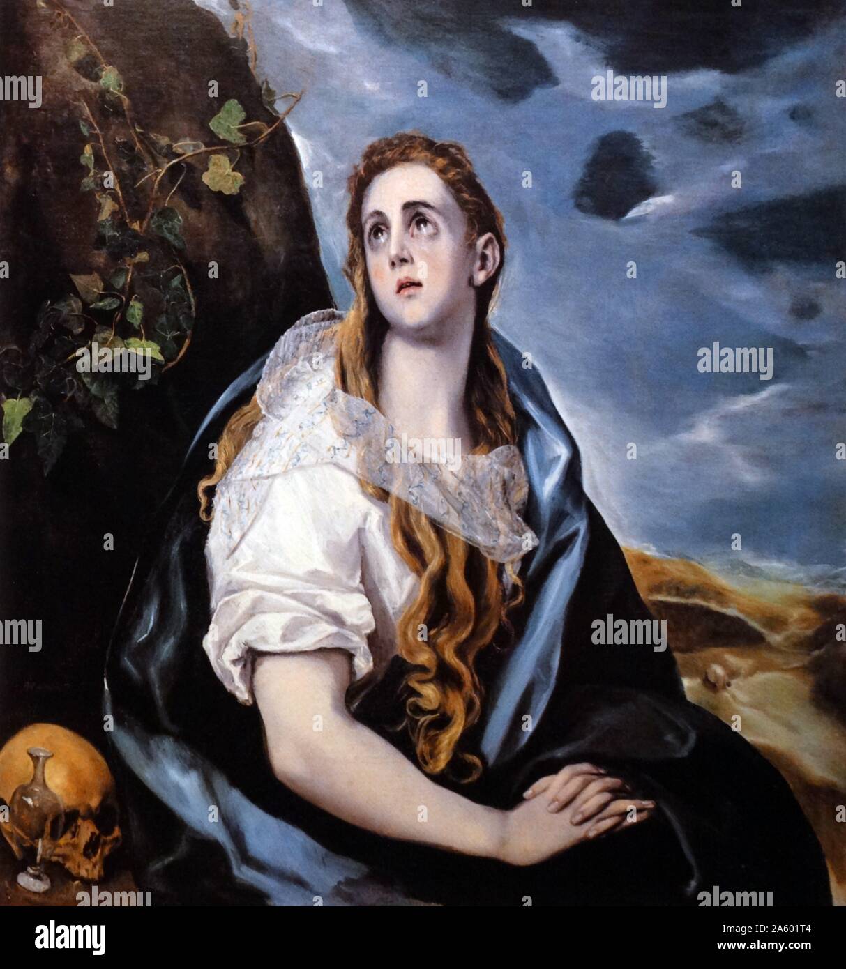 Painting titled 'Saint Mary Magadlen in Penitence' by El Greco (1541-1614) a painter, sculptor and architect of the Spanish Renaissance. Dated 17th Century Stock Photo