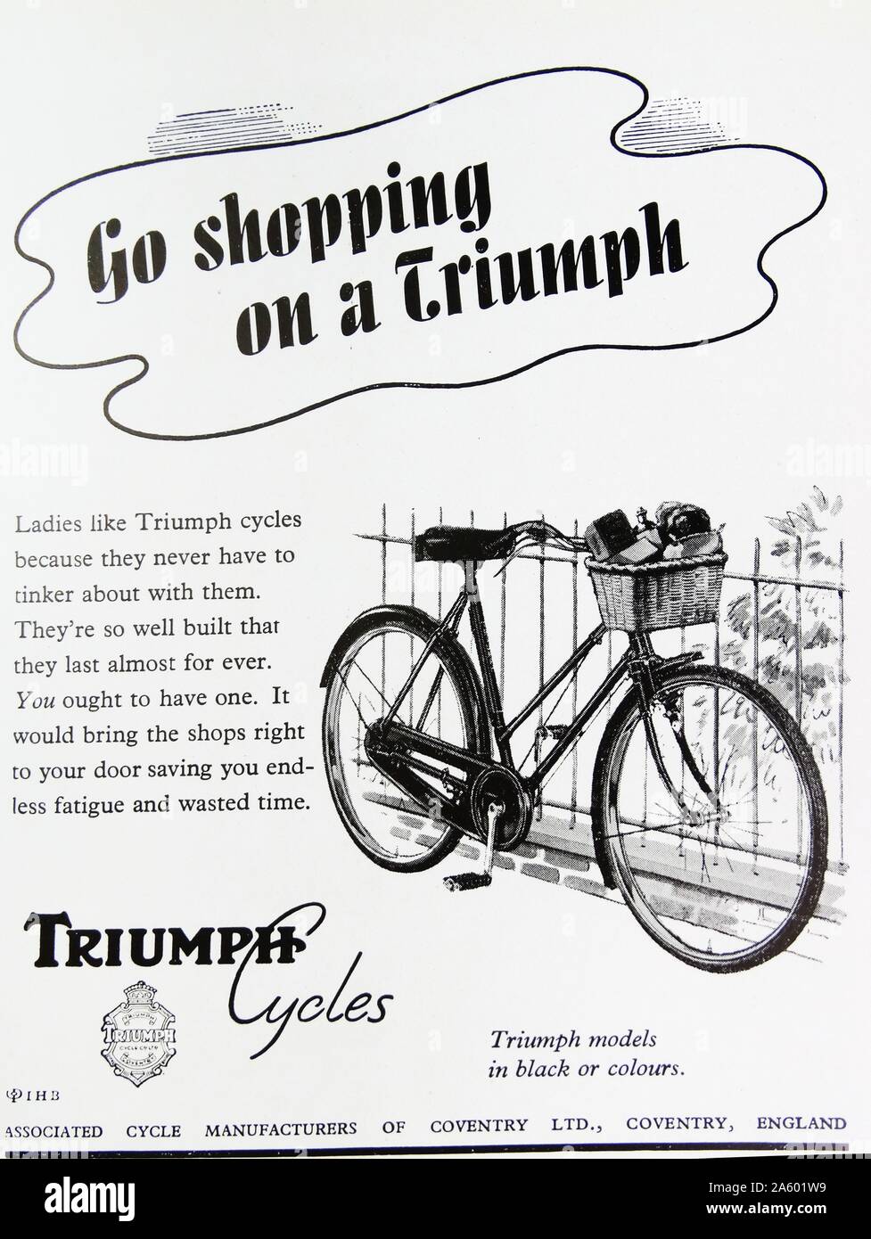 Advert for Triumph Cycles. Dated 20th Century Stock Photo