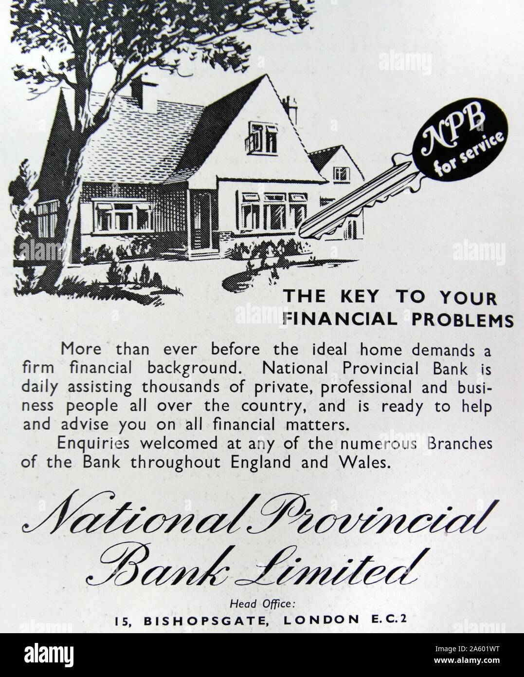 Advert for National Provincial Bank Limited for financial advice Stock Photo