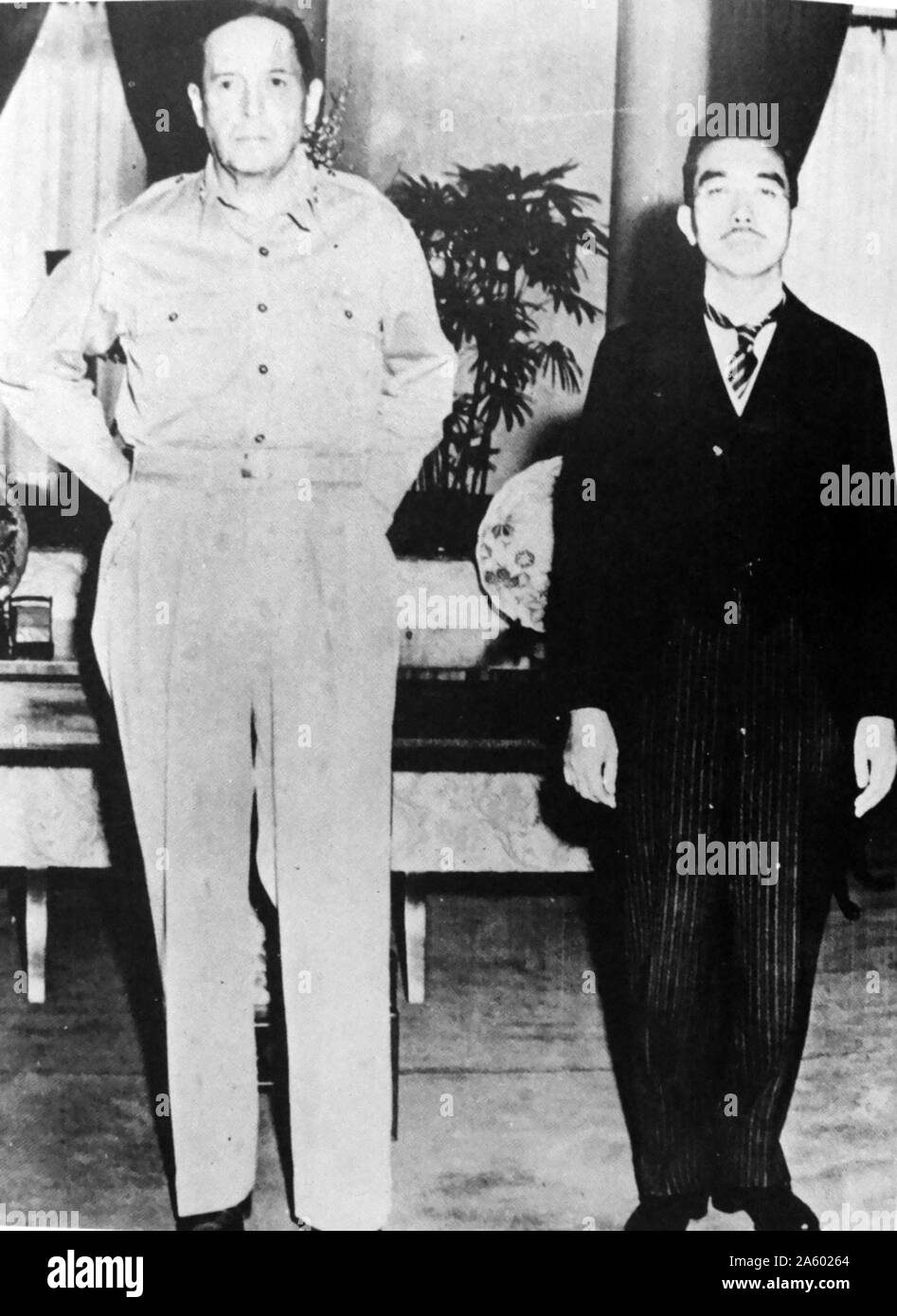 General Mac Arthur and Emperor Hiro-Hito. The only leader of the Axis countries not to be tried after the war. Stock Photo