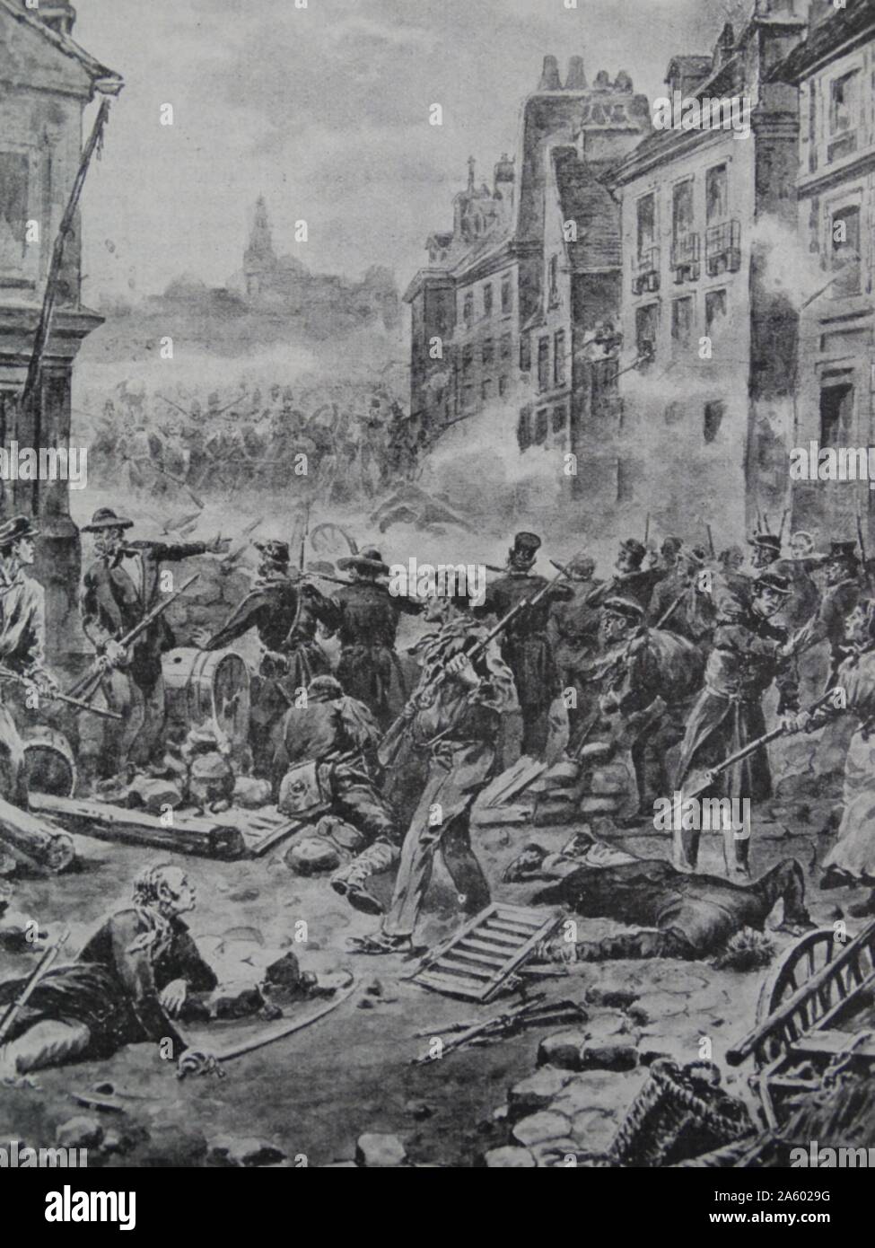 Fighting in the streets of Paris during the Revolution of February 1848 by Wegner Stock Photo