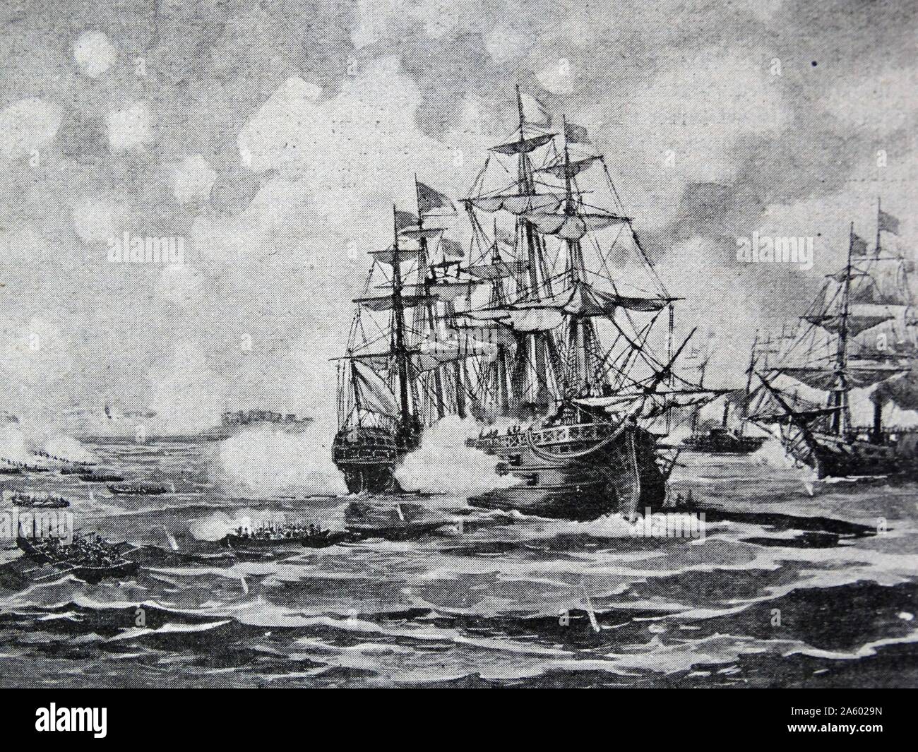 The Bombardment of Messina in September 1848. The town of Messina suffered greatly in September 1848 during the rise of Italy against Austria. Stock Photo