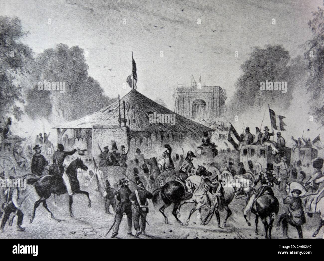 The March of the National Guard to Rambouillet. Charles X abdicated in favour of Henry V after he became tired of the Bourbon dynasty, but the French public preferred Louis Philippe who set the National Guard to march against Charles X. Stock Photo