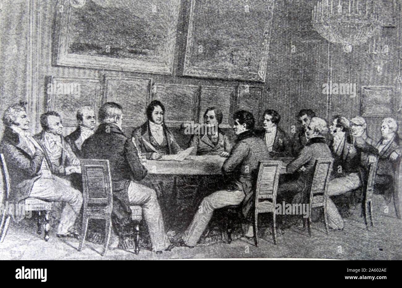 The Deputies Offering the Lieutenancy of France to the Duke of Orleans during a meeting at the Bourbon Palace in 1830. Stock Photo
