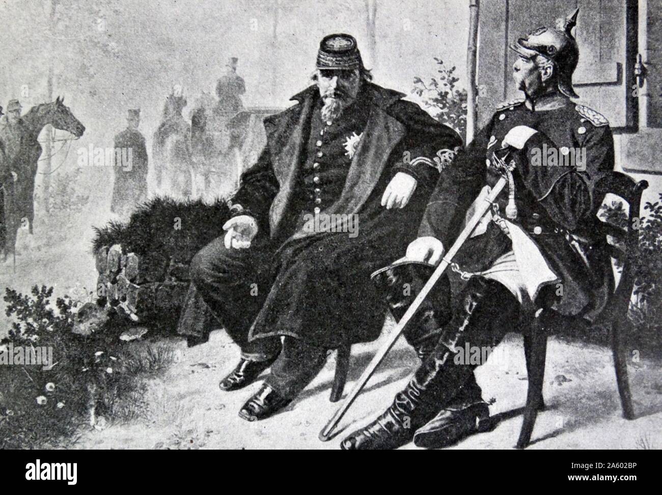 Painting depicting Emperor Napoleon III (1808-1873) and Count Otto von Bismarck (1815-1898). Dated 19th Century Stock Photo