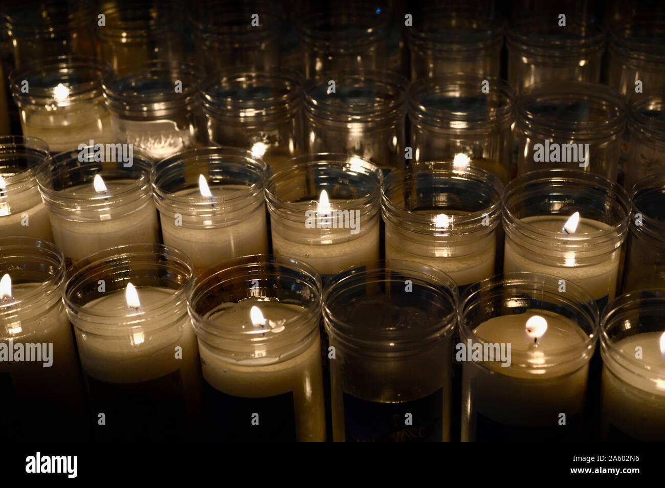 Burning candles in the Sagrat Cor church at Tibidabo in Barcelona, Spain Stock Photo