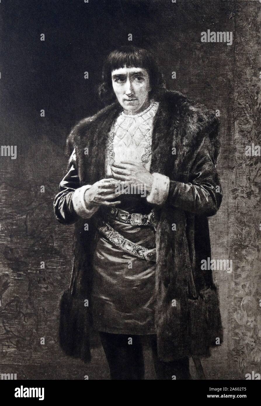IRVING: Henry Irving (1838-1905) English actor-manager;first actor to be knighted (1895);Irving as the king in Shakespeare Richard III Stock Photo