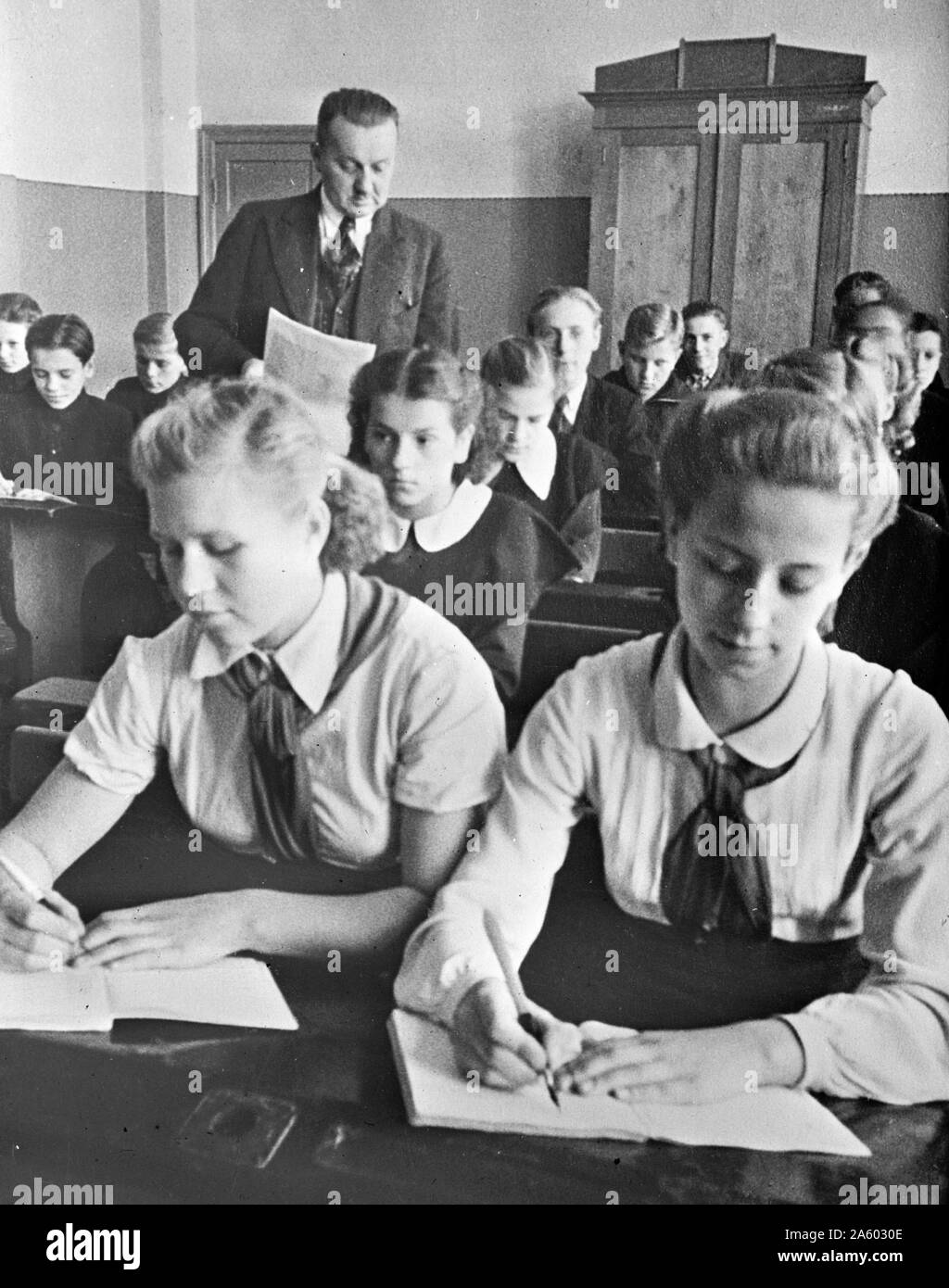 Sixth grade school room in Soviet occupied Latvia, USSR. Stock Photo