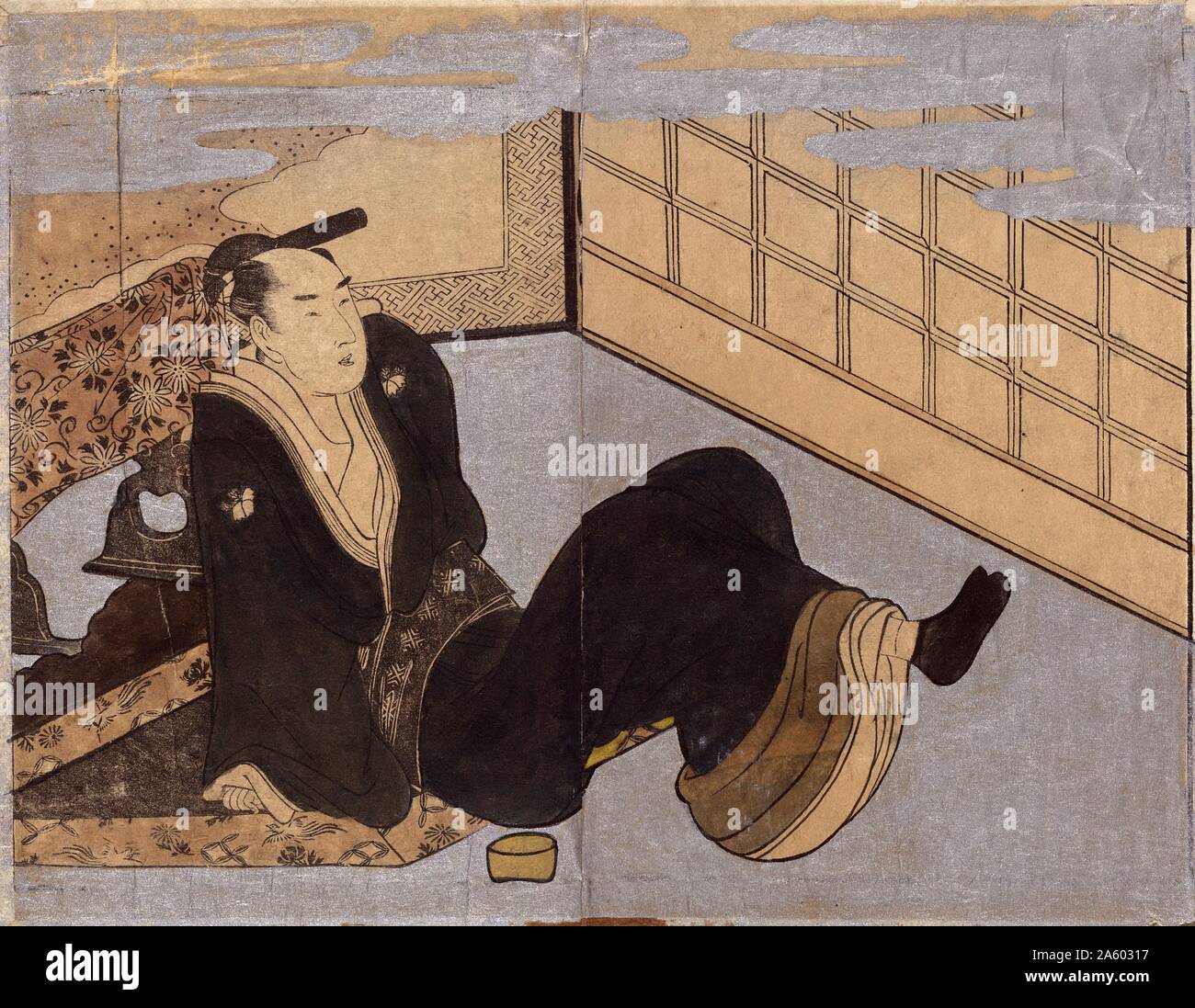 A man reclining by Utamaro Kitagawa (1753-1806) colour woodcut print. Stock Photo