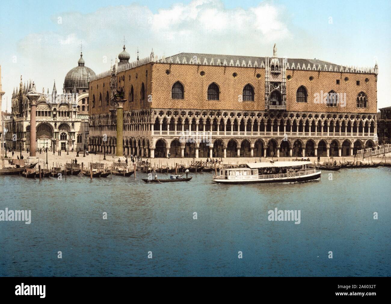 View of the Doge's Palace in Venice, Italy. Photochrom colour, 1890. Stock Photo