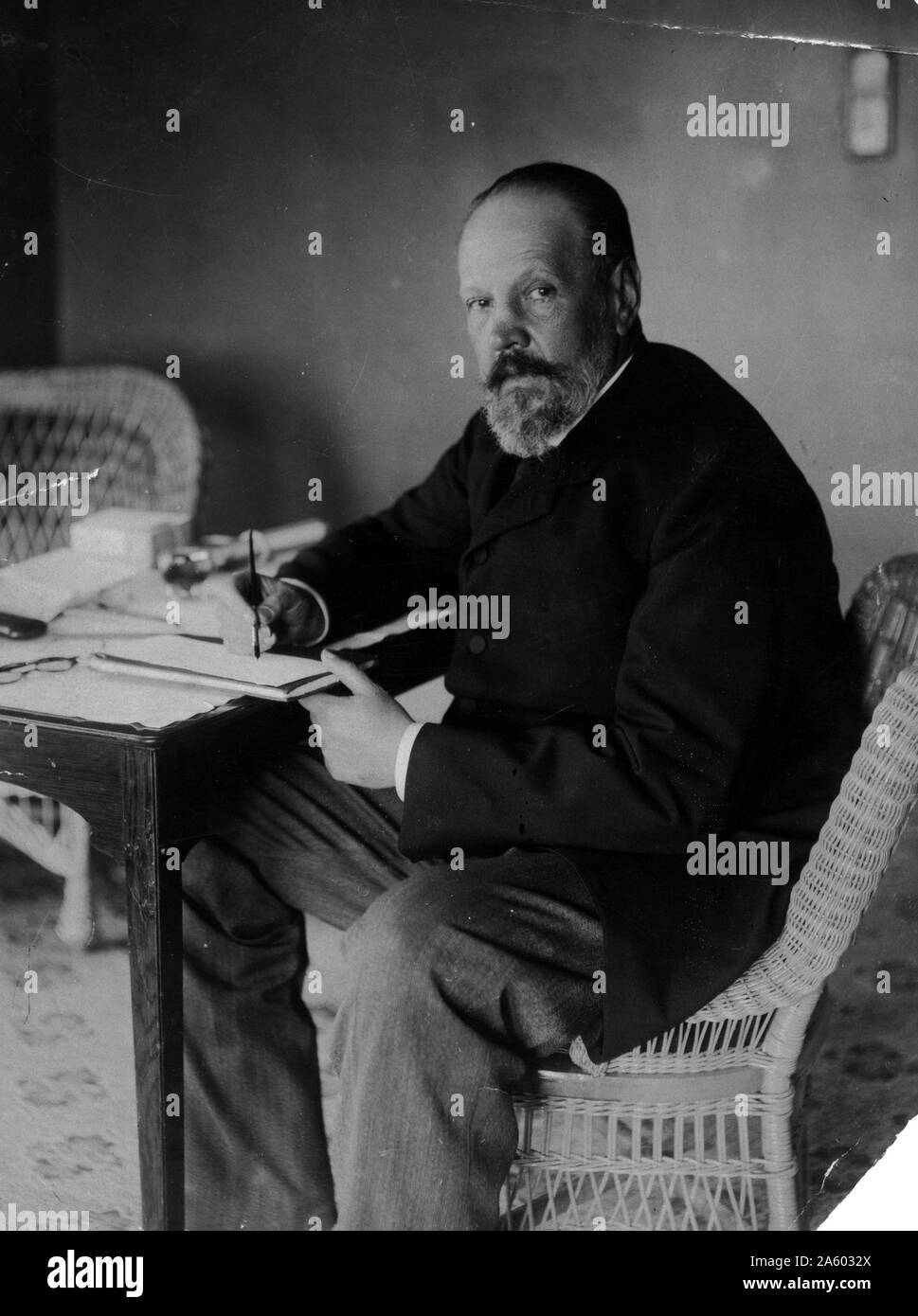 Sergei Witte (1849-1915) in his room at the Wentworth Hotel, Portsmouth. Witte was a highly influential policy-maker who presided over extensive industrialization within the Russian Empire. He served under the last two emperors of Russia Stock Photo