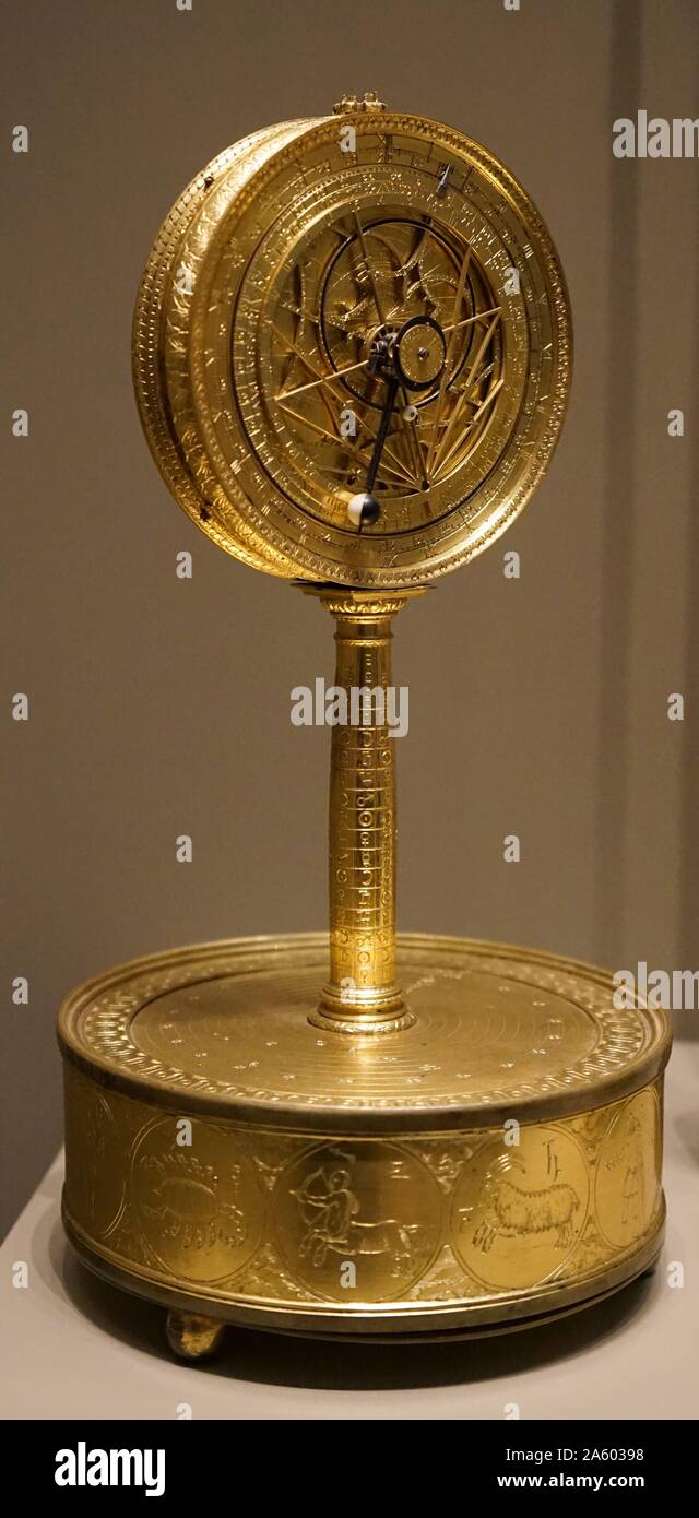 16th Century planispheric astrolabic clock with a Maker's mark 'M'. France. Stock Photo