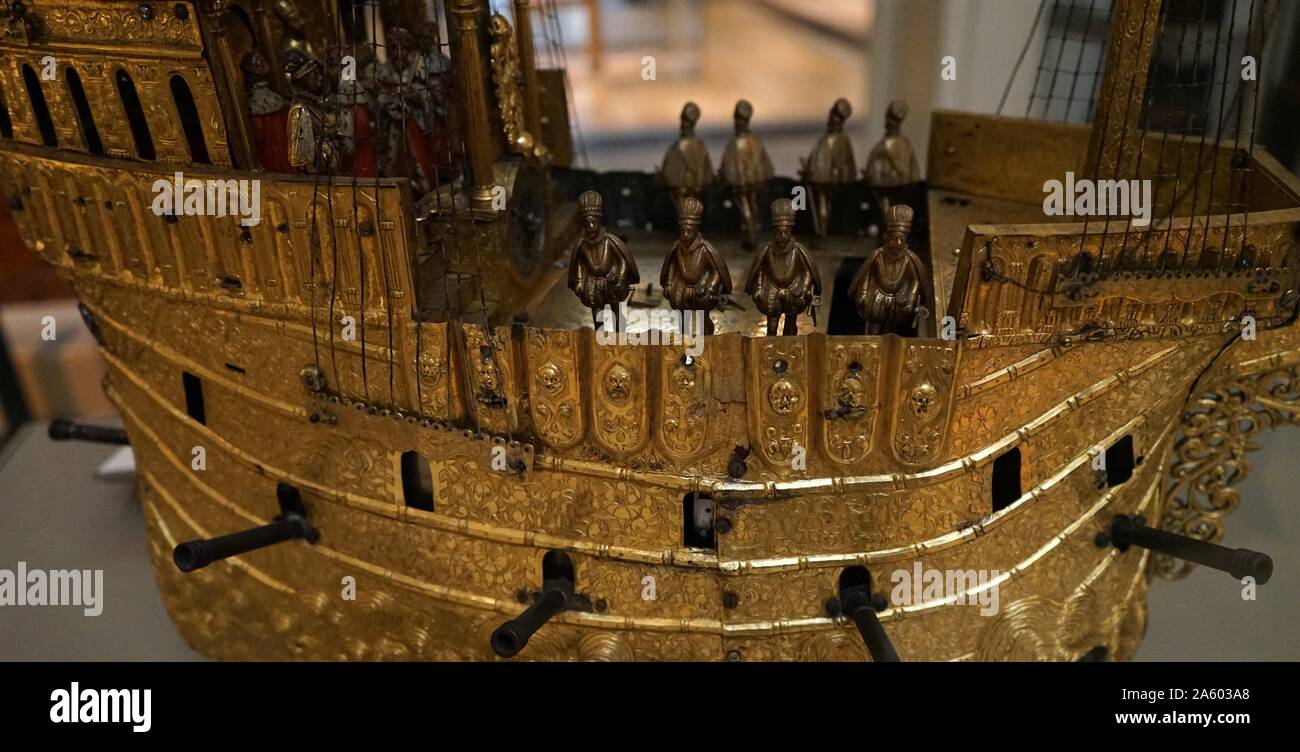 The Mechanical Galleon, an Automaton in the form of a ship made by Hans Schlottheim, a German watchmaker. Dated 16th Century Stock Photo