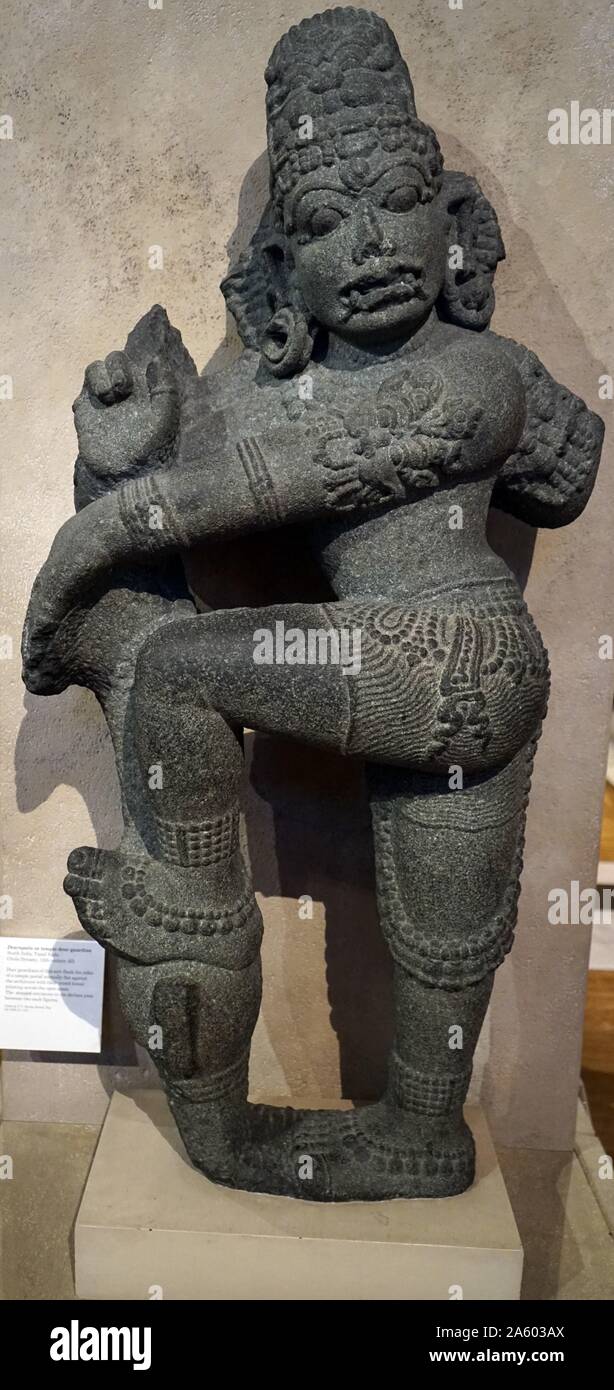 Temple door guardian also called a Dvararpala. From the Chola Dynasty. Dated 12th Century Stock Photo