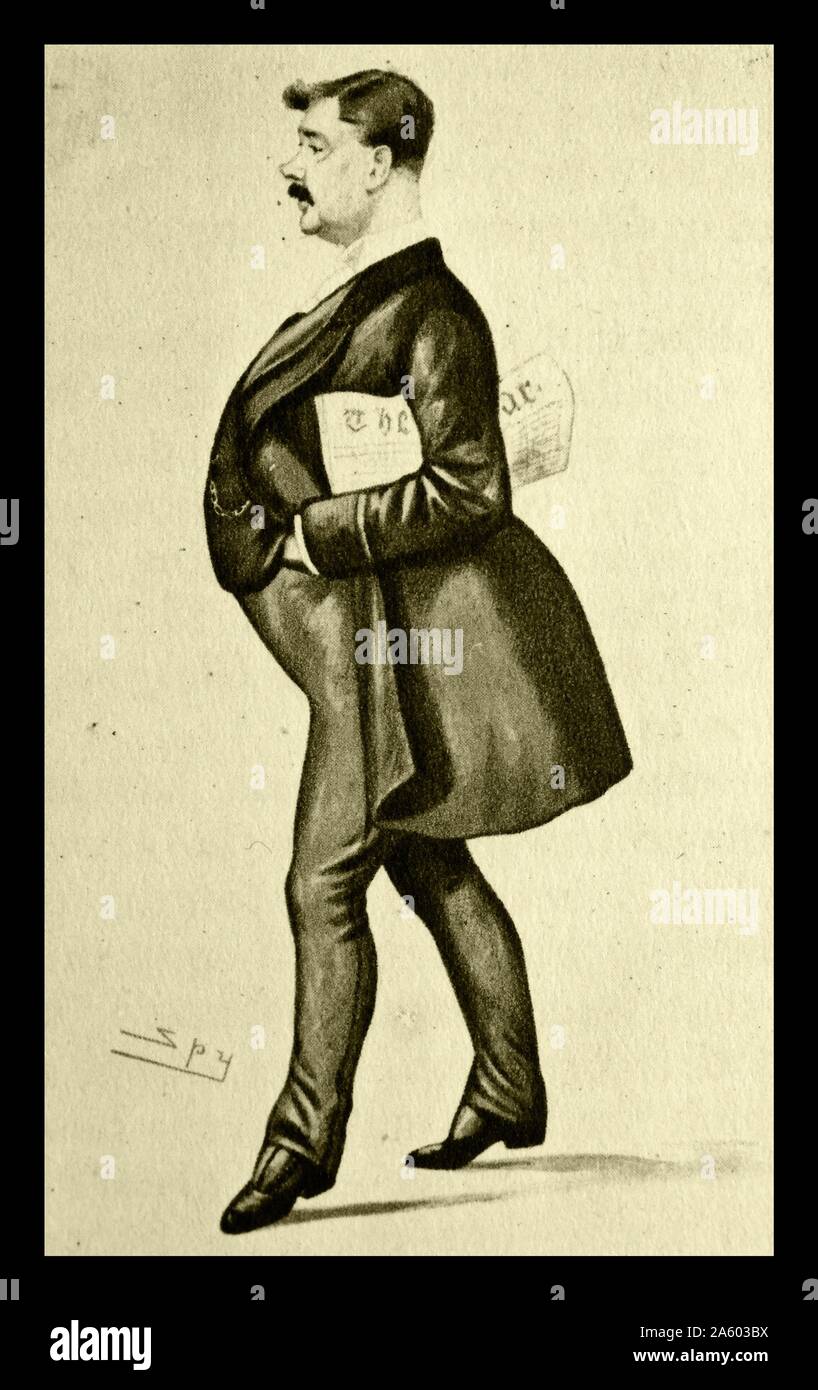 Cartoon of Spy by Thomas Power O'Connor (1848-1929) a journalist, an Irish nationalist political figure, and a MP in the House of Commons of the United Kingdom of Great Britain and Ireland. Dated 19th Century Stock Photo