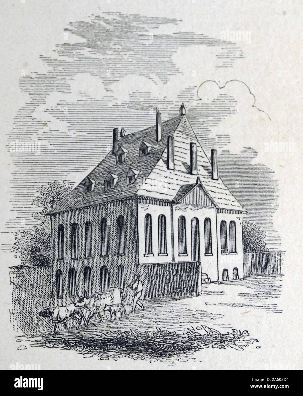 woodcut depicting the home of Edward Gibbon (1737-1794) an English historian and Member of Parliament. Dated 18th Century Stock Photo