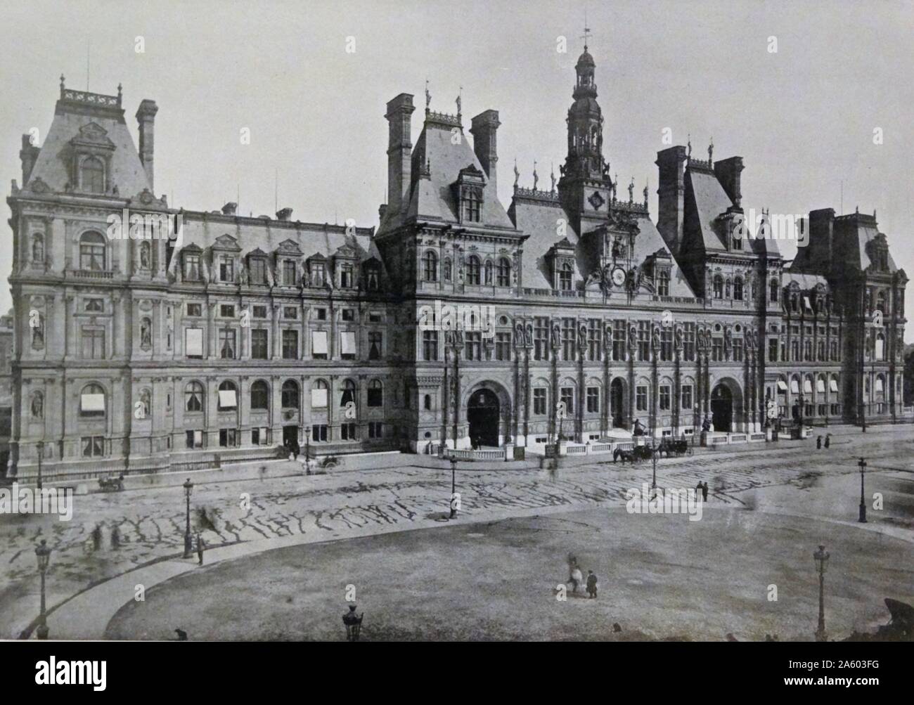 Exterior of the Hôtel de Ville in Paris, France. Dated 19th Century Stock Photo