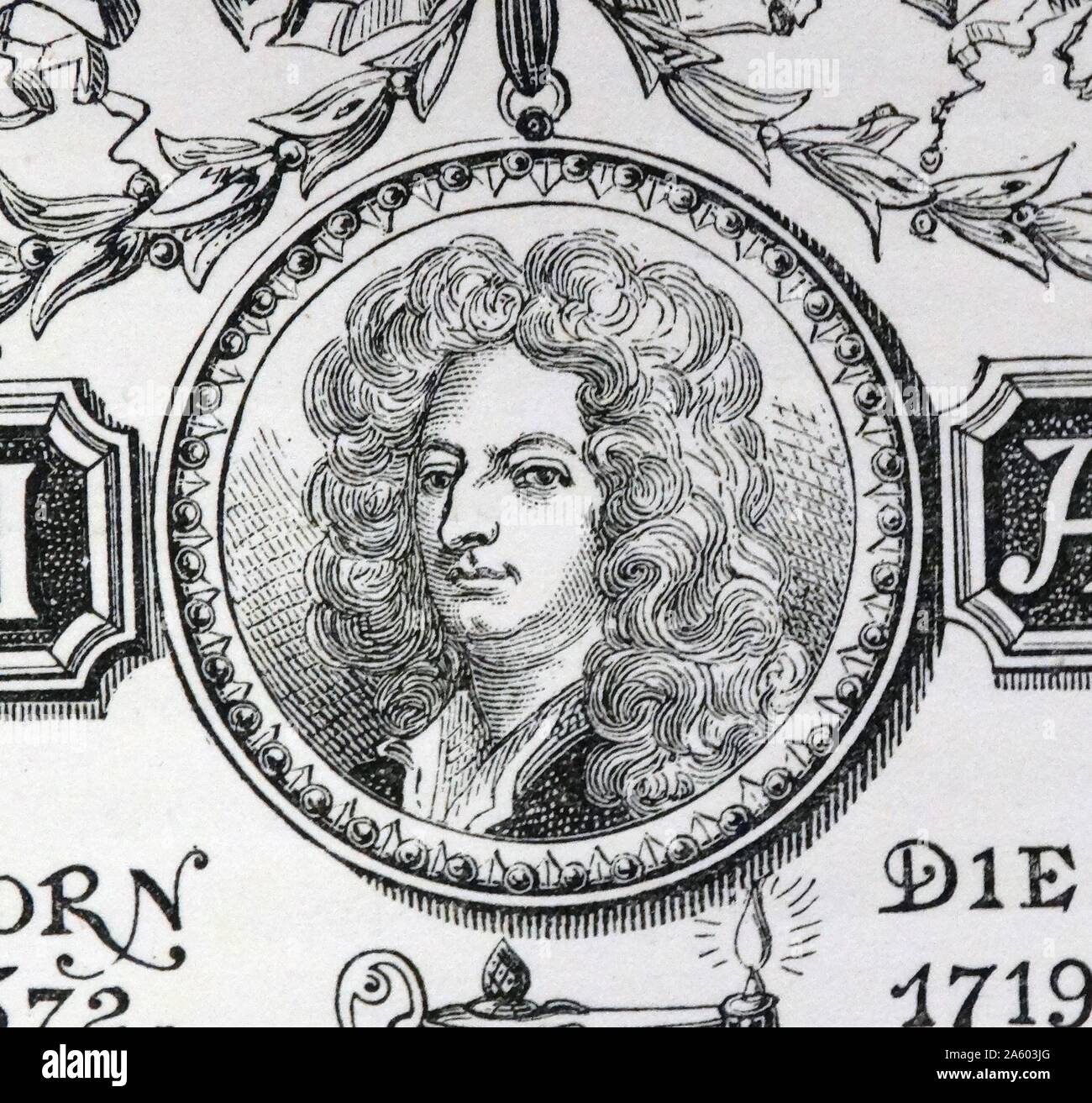 Engraved portrait of Joseph Addison (1672-1719) an English essayist, poet, playwright, and politician. Dated 16th Century Stock Photo