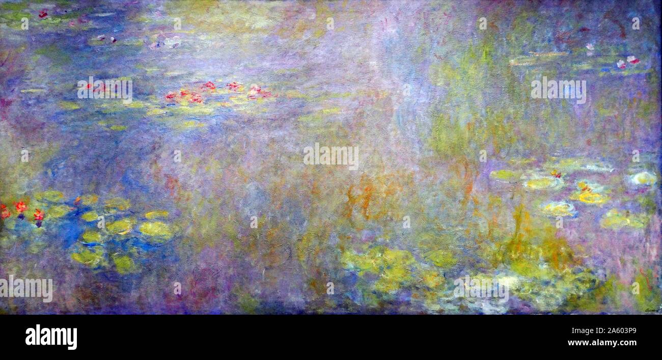 Painting titled 'Water-Lilies' by Claude Monet (1840-1926) French Impressionist painter. Dated 19th Century Stock Photo