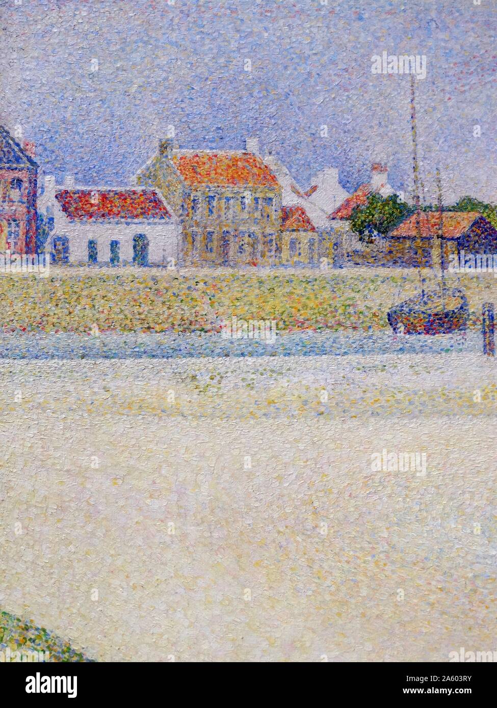 Painting titled 'The Channel of Gravelines, Grand Fort-Philippe' by Georges-Pierre Seurat (1859-1891) a French post-Impressionist painter and draftsman. Dated 19th Century Stock Photo