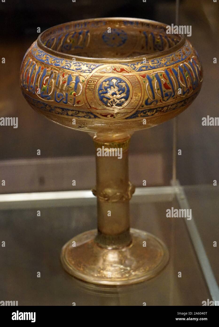 Enamelled glass with stem cup from Egypt. Dated 14th Century Stock Photo